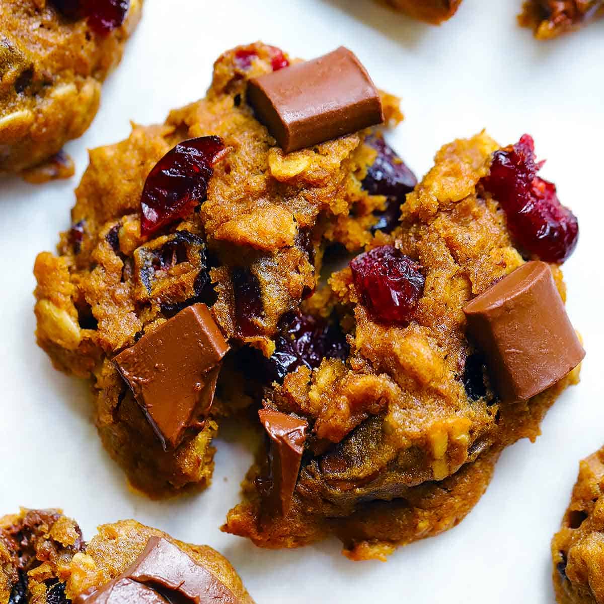 Pumpkin Oatmeal Cookies with Cranberries and Chocolate Chunks